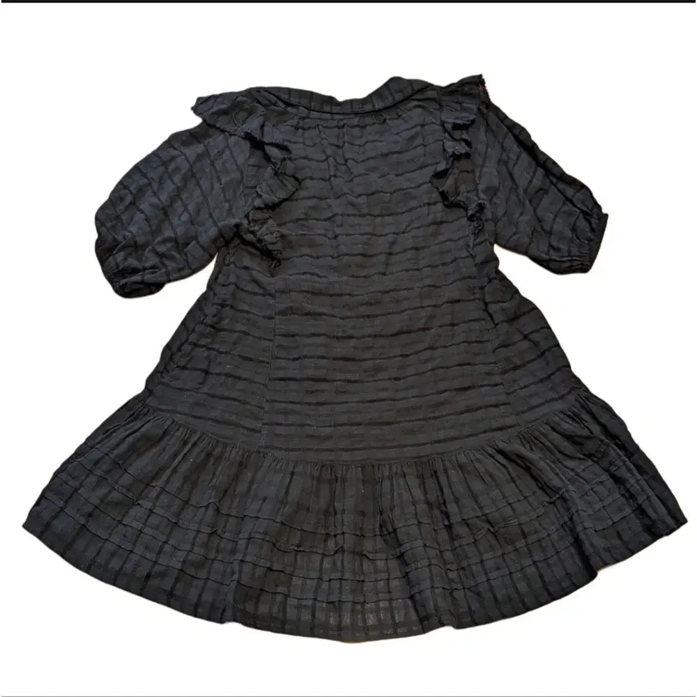 Free People Black Gauze Cotton Elora Eyelet Lace Ruffle Boho Summer Mini Dress